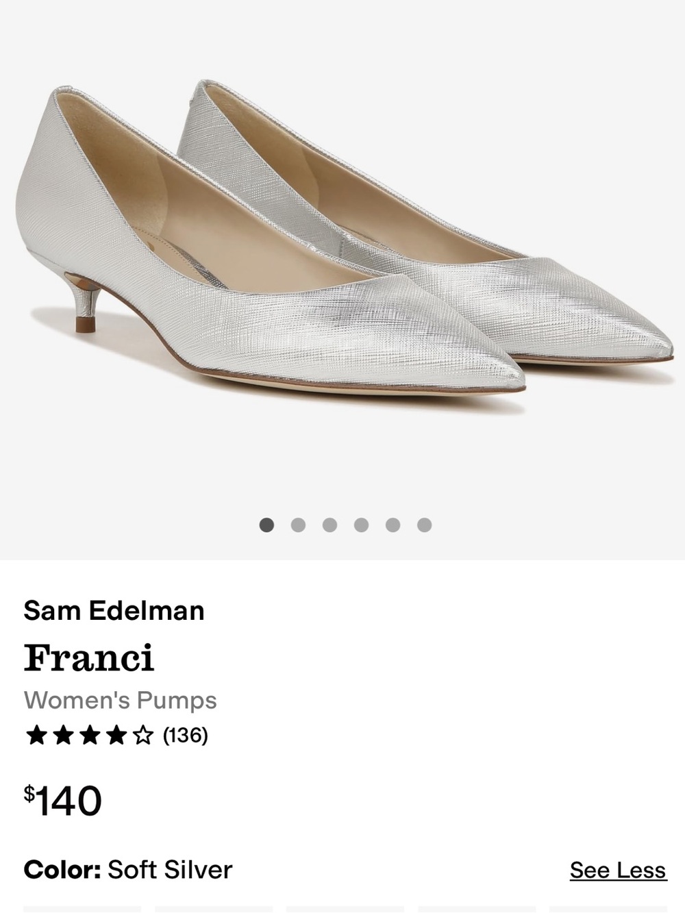 Sam Edelman Franci Pointed Kitten Heel Pumps in Metallic Silver